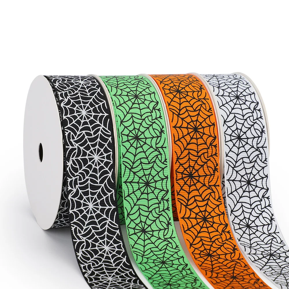 

10/50Yards 1'' 25MM Halloween Spider Web Printed Grosgrain Ribbon Hair Bows Gift Handmade Materials Holiday Party Decorations