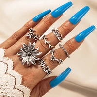 bohemian retro ethnic ring for women men big daisy flower statement rings small daisy sunflower ring jewelry 7pcs set