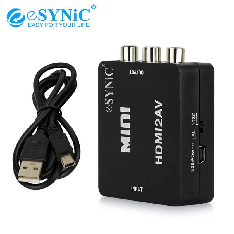 ESYNiC Новый 1080P композитный видео конвертер HDMI к 3 RCA/композитный AV/CVBS для Xbox PS4 PS3 PC