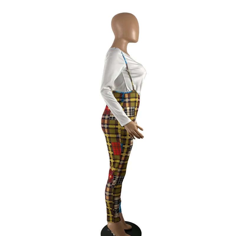 

Imcute Sexy Women Two Piece Outfits Long Sleeve Top Bodycon Plaid Overalls Fall Clothes Women Streetwear Club Matching Sets