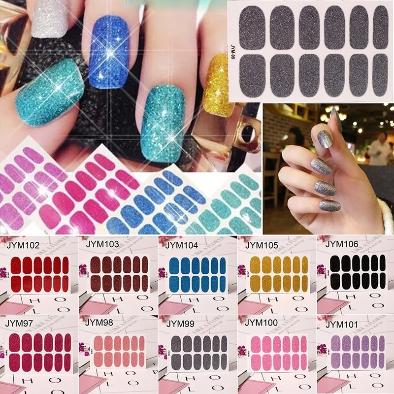 

LADY KINDOM Beauty DIY Nail Patch Self Adhesive Nail Wraps Decals Pure Color Glitter Nail Polish Stickers Waterproof Nail Strips