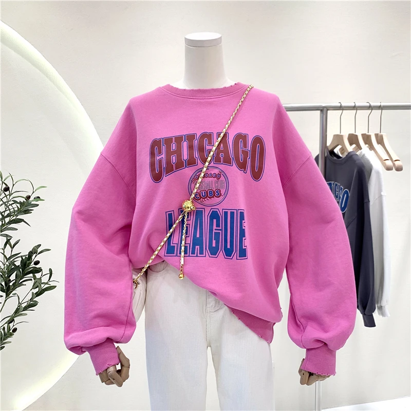 Новинка весна осень свободный хлопковый пуловер в корейском ретро стиле с