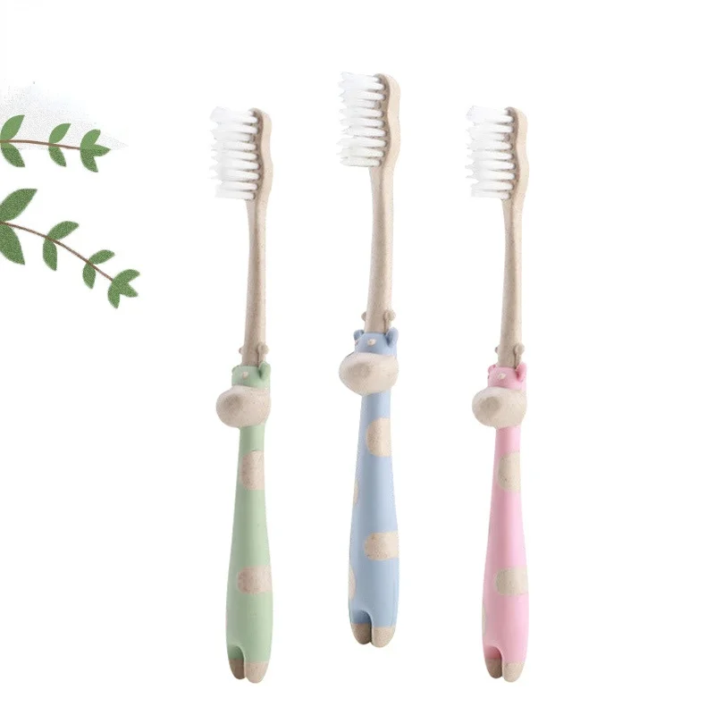 

Children Toothbrushes Wheat Fiber Material Toothbrush Soft Hair Small Head Toothbrush Cartoon Giraffe Pattern Kids Dental Care