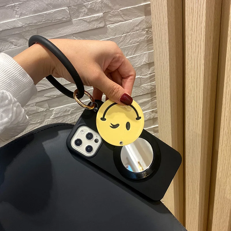 

3D Cute Funny Smile Makeup Mirror Phone Case For Huawei P40 Lite E P20 P30 10 Pro Mate 40 30 20 10 Pro 20X Big Bracelet Ring TPU