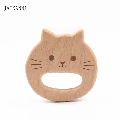 Cat 2 шт. кошка дерево Прорезыватель для зубов для новорожденных детей прорезывание зубов игрушки, не содержащие БИСФЕНОЛ новорожденных жевательные игрушки подарки органический деревянный банные халаты в виде животных для маленьких Прорезыватели для зубов - Цвет: Cat