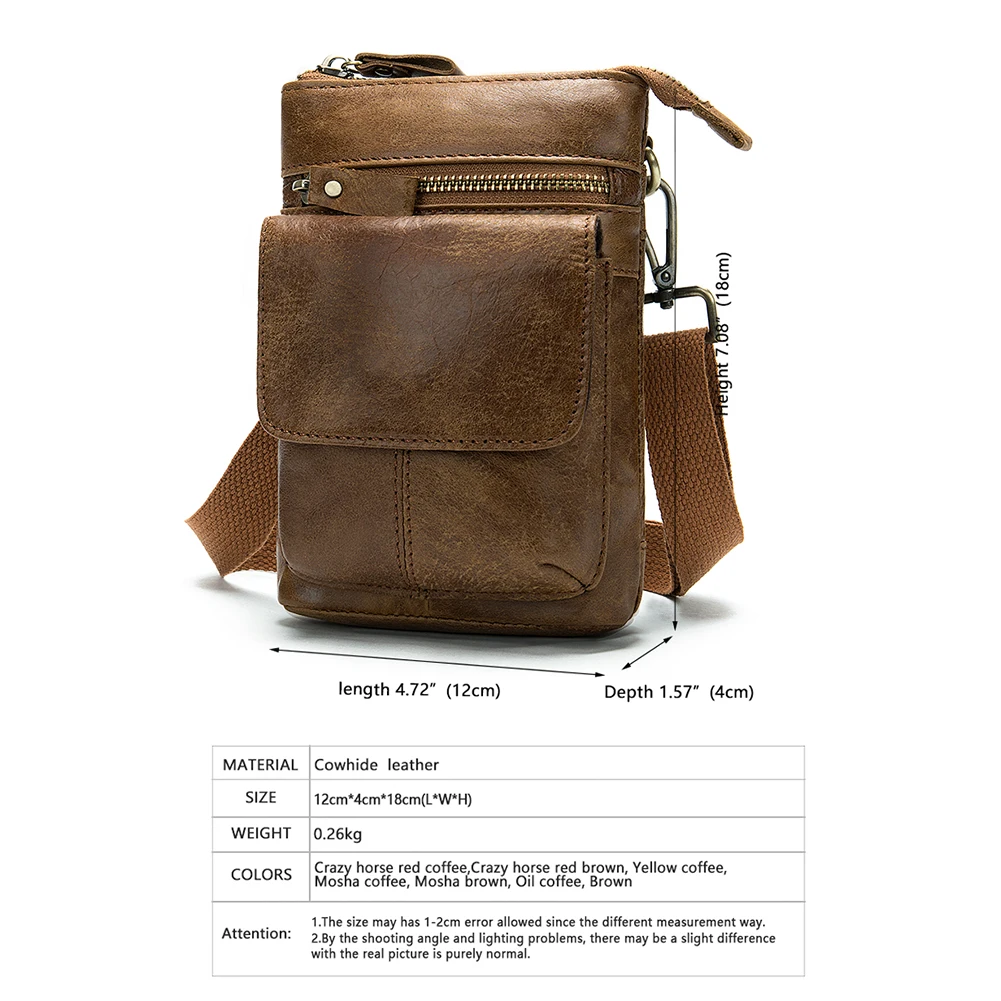 

Fashion Genuine Leather Shoulder Bag Men Business Retro Zipper Messenger Handbag Casual Fashion Belt Bags Stylish Waist Bag