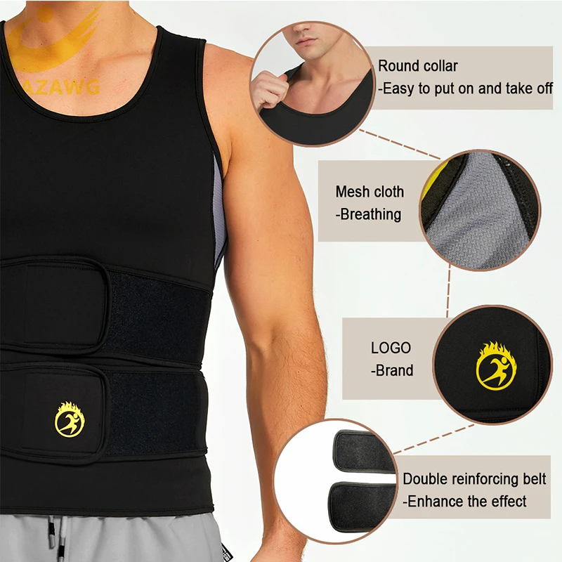 LAZAWG Mens Gym BodyShaper Sauna Waist Trainer Corset Belly Sweat Belt Slimming Shirt Vest Underwear Tops Shapewear Corset Belly
