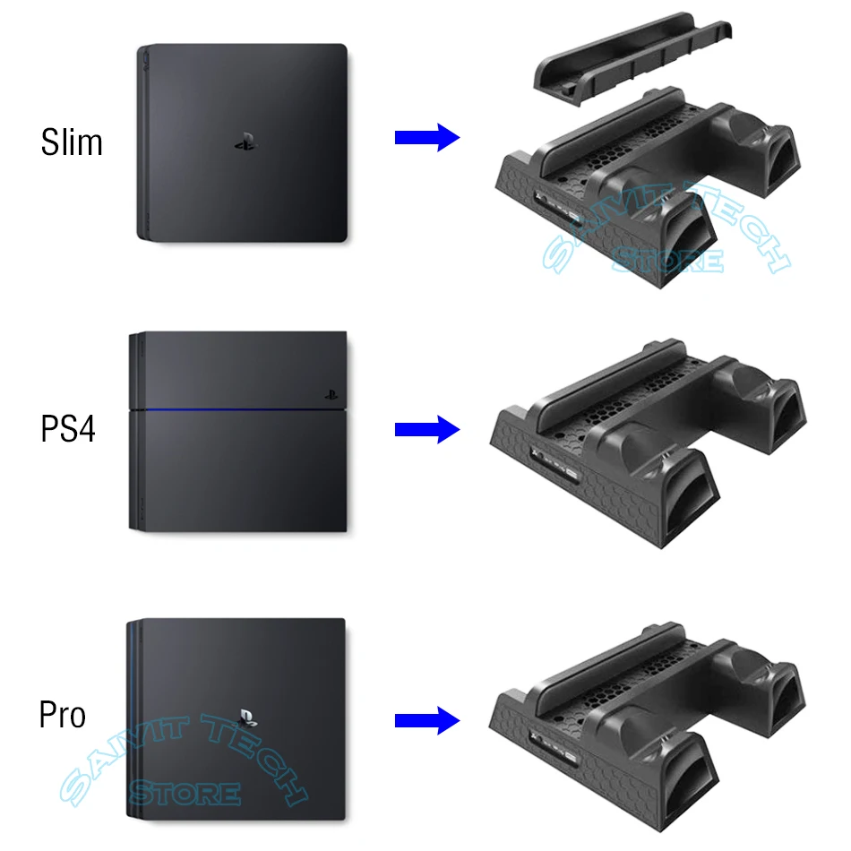 PS4/Slim/Pro Vertical Stand Cooling Fan Cooler&ampDual Controller Fast Charging Station&ampDisc Storage Holder for SONY P4/Slim/Pro |