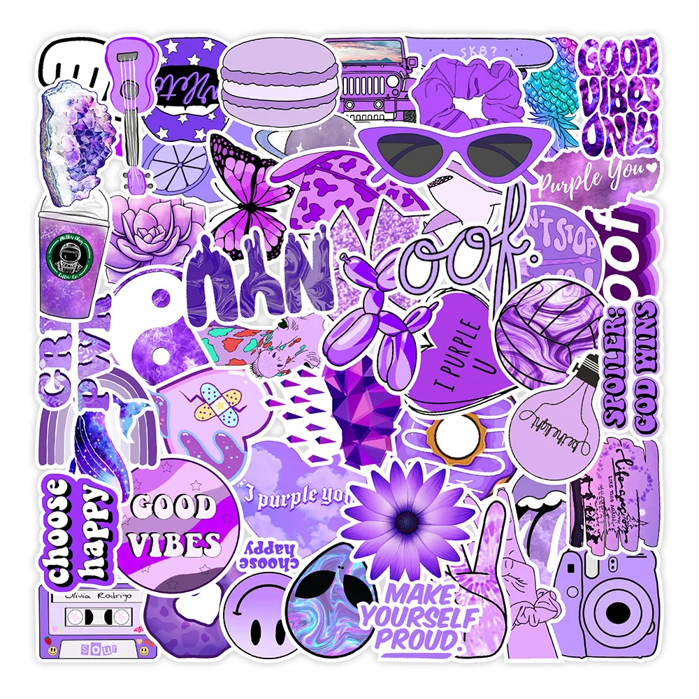 

10/30/50PCS New Purple Small Fresh Graffiti Stickers Mobile Phone Water Cup Notebook Waterproof Stickers Wholesale