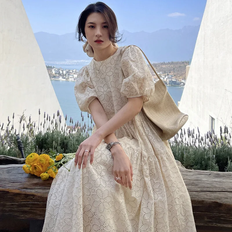 

New Modern Valley tea break French retro first love gentle long hollow out dress children are super sweet