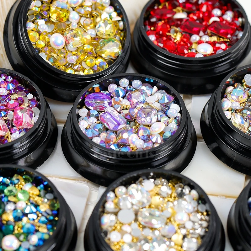 1 баночка формы смешивания Блеск со стразами бриллиантовой огранки и жемчугом