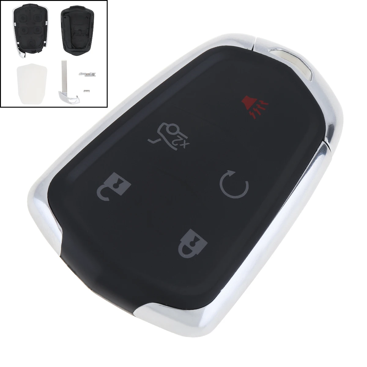 

5Buttons Black Keyless Entry Car Remote Key Fob Replacement Shell Case with Uncut Blade Fit for Cadillac ATS CT6 CTS SRX XT5 XTS