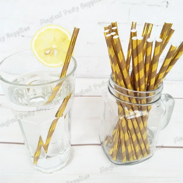 

1250pcs Brown Kraft with Gold Foil Striped Paper Straws Birthday Wedding Quinceanera Glitter Party Table Setting Decor