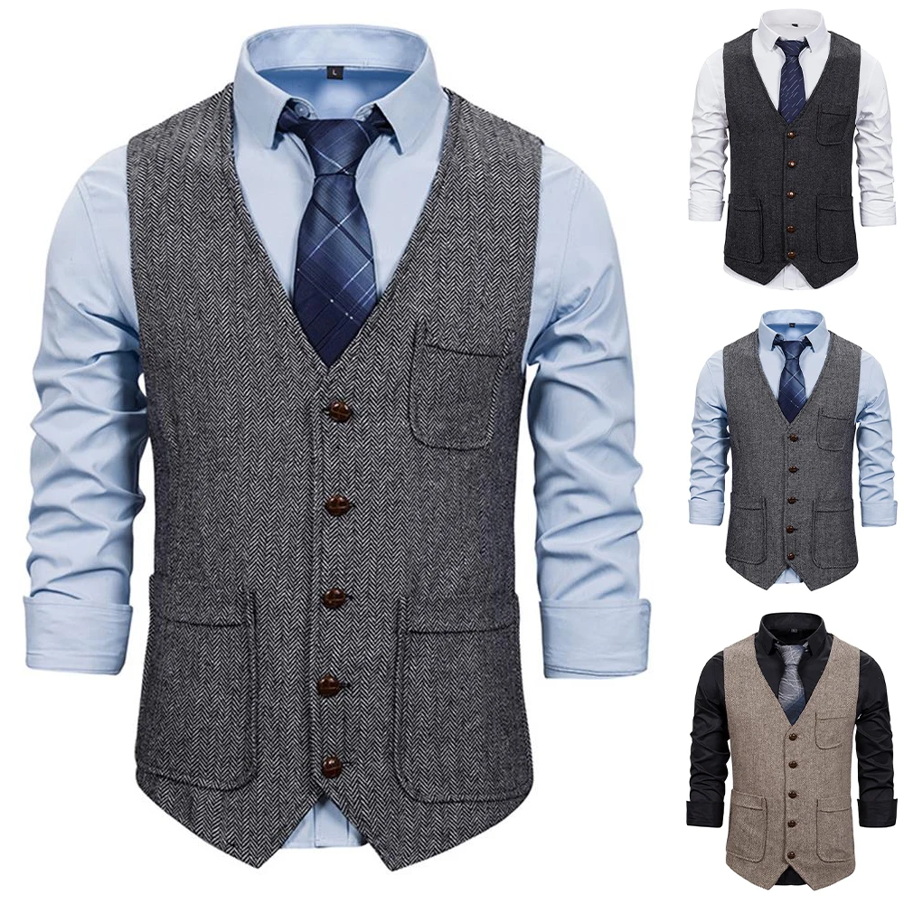 

Мужской облегающий жилет, вечерний жилет с множеством карманов, официальный Топ, простой Нарядный жилет для свадьбы, осень