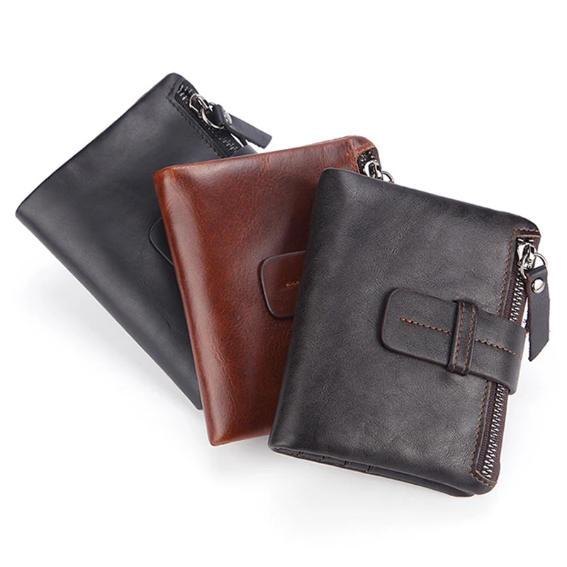 

FACTOO Men's Cowhide Wallet High Quality Original Cowhide Vintage Genuine Leather Wallet Zipper Purse Card Holder Coin bag