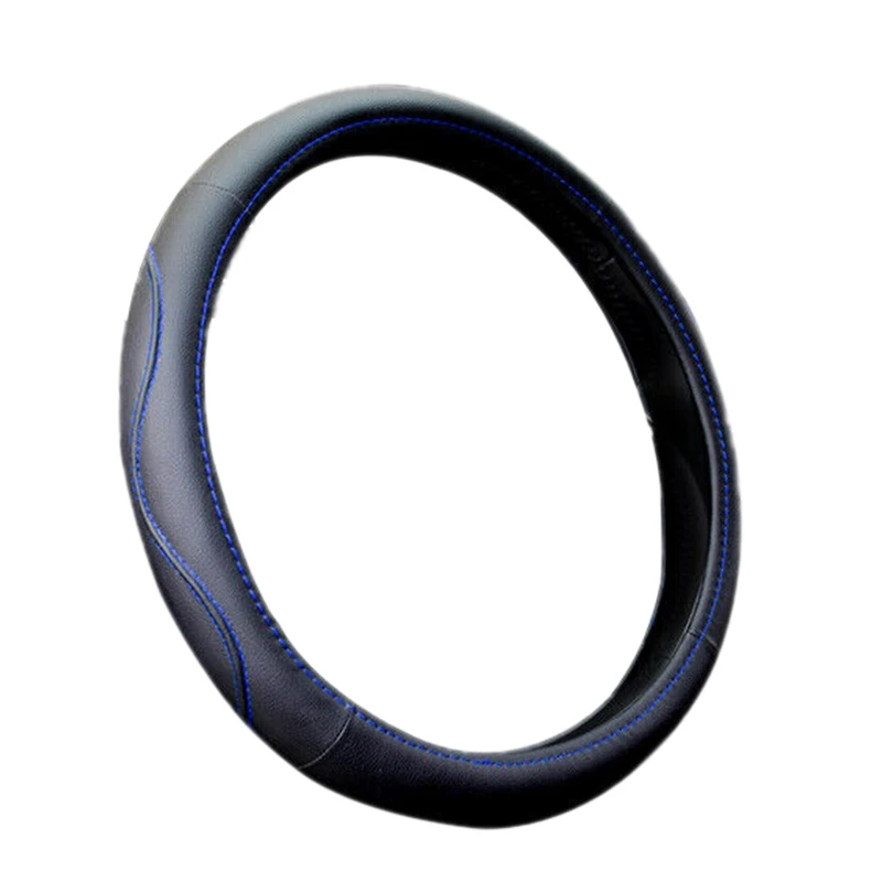 Черный + синий чехол рулевого колеса автомобиля из искусственной кожи