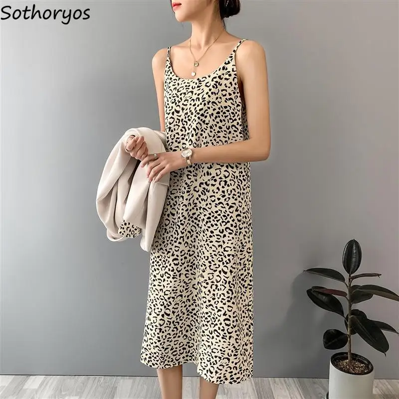 

Nightgowns Women Sexy Sleepwear Sleeveless Leopard Casual Loose New Chic Summer Long Style Ins Harajuku Korean Fashion Comfort