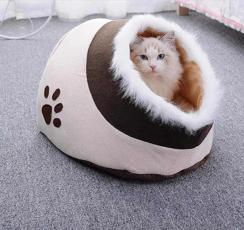 Кошка теплая пещера дом лук дизайн кошка зимний лежак дом плюс толстый бархат для маленький домик для собак для кошки