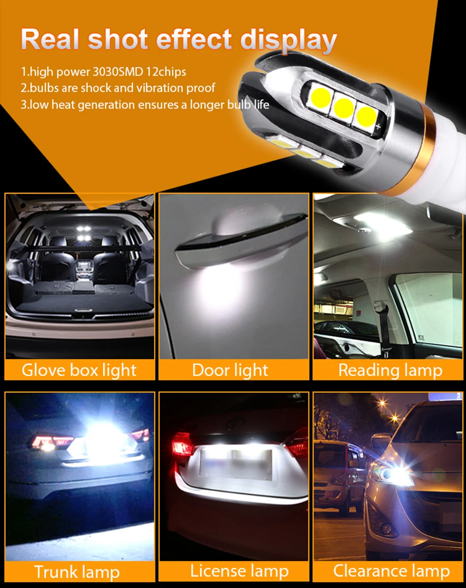 HLXG T10 светодиодный W5W 3030 168 194 авто Интерьер стоп-сигнал для чтения Габаритные огни Сигналы поворота для мотоцикла лампы 12V 24V неполярный