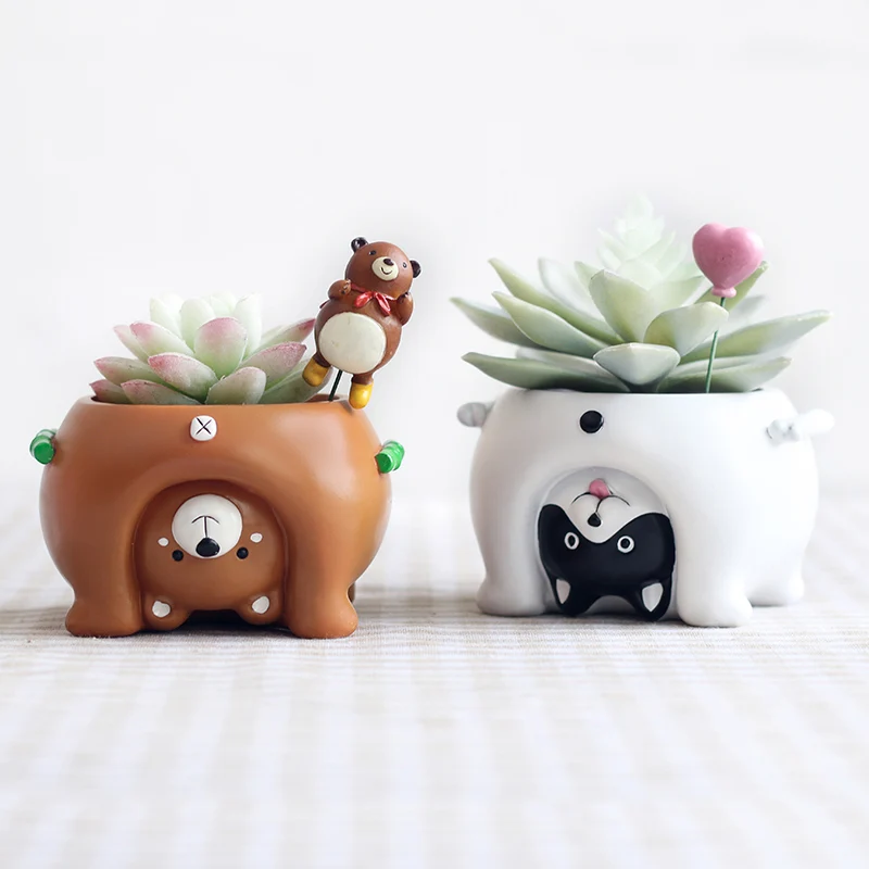 

Planters for Succulents Plants Desktop Flowerpots Home Garden DecorationUpside Down Cartoon Animal Flower Pots Resin Handmade
