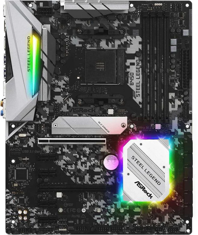 Материнская плата asrock b450 steel legend soc-am4 amd 4xddr4 atx ac`97 8ch(7.1) gblan raid+hdmi+dp | Компьютеры и