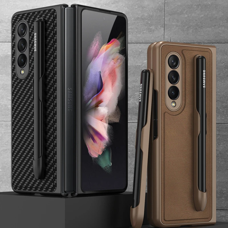 removable leather pen slot case for samsung galaxy z fold 3 5g phone case with pen holder hard full protection phone cover free global shipping