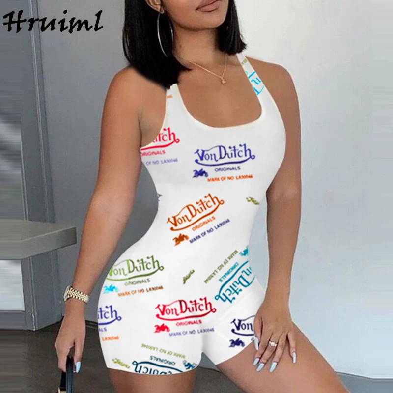 

Wholesale Item Women Jumpsuit Sleeveless Letter Print High Waist Backless Streetwear Women's Jumpsuit Summer Tank Top Rompers