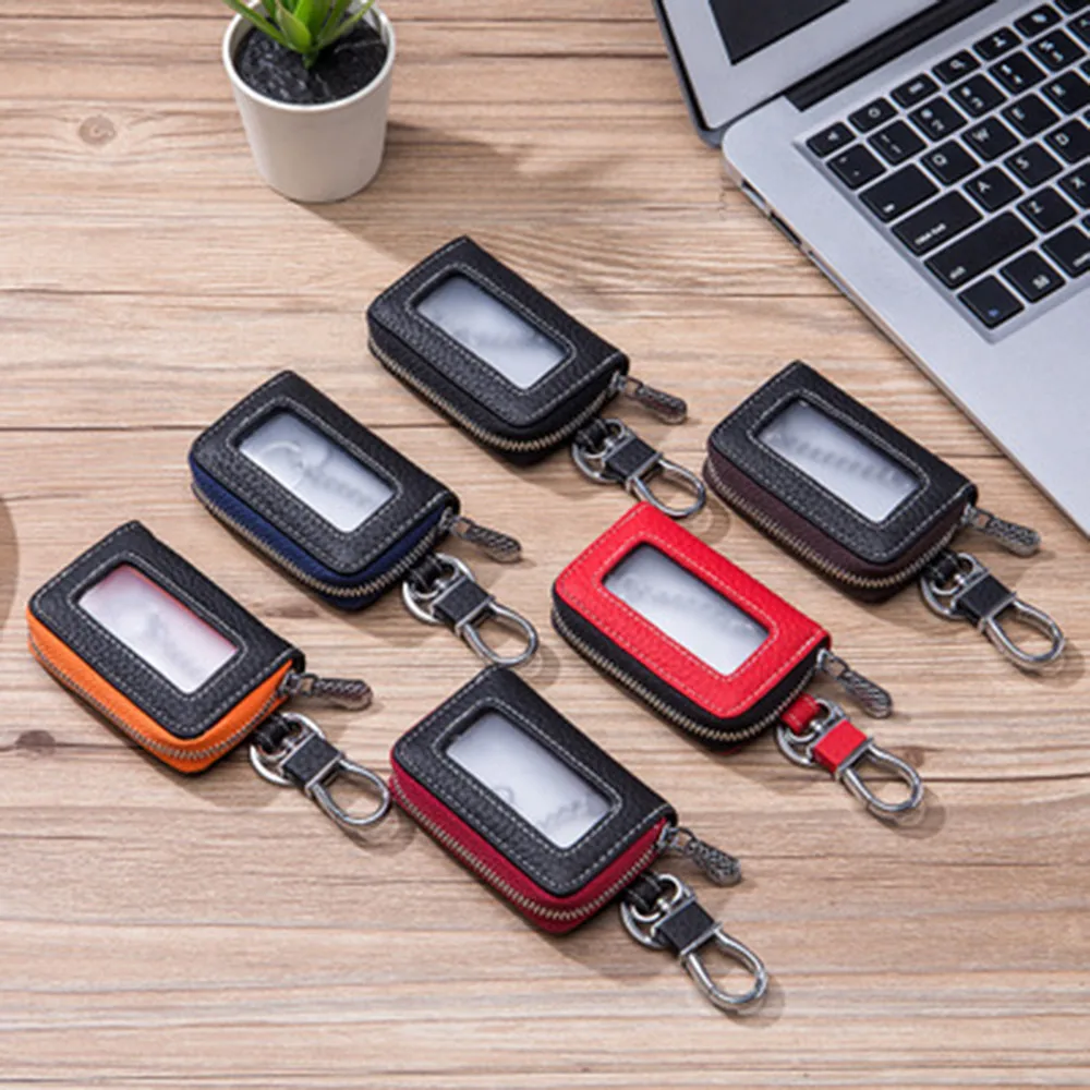 

Cover Car Key Holder Genuine Leather Key Chain Remote Shell Zipper Bag