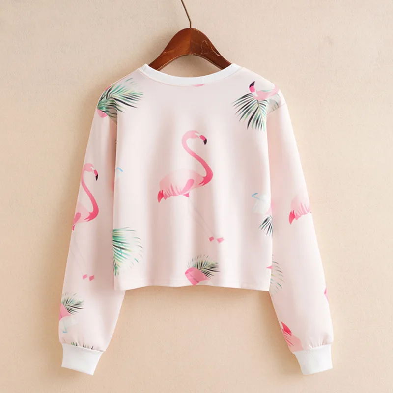 Худи женское с длинным рукавом и принтом фламинго | Женская одежда