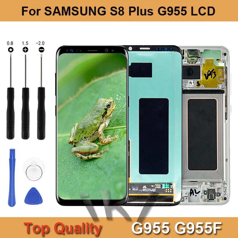 Pantalla LCD Super AMOLED de 6,2 "para Samsung Galaxy S8 Plus G955, montaje de digitalizador t&aacute;ctil con marco-0