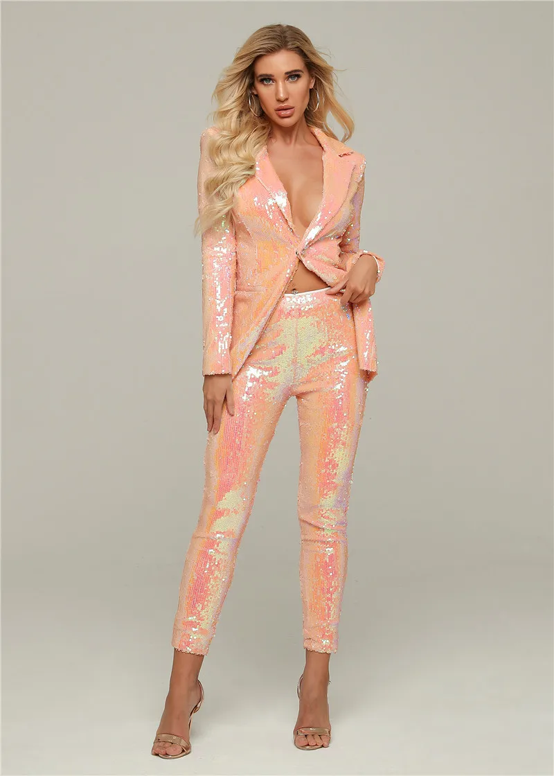 Модный женский комплект из 2 предметов зимний пиджак с длинным рукавом и брюки