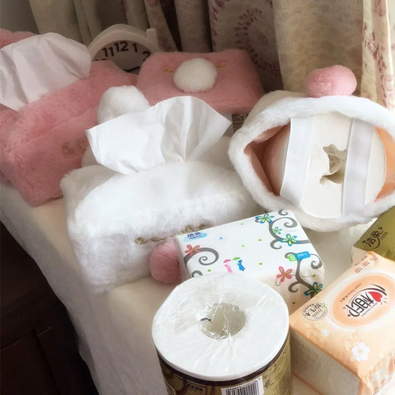 

Bunny Plush Tissue Cover with Rabbit Ears Cute Plush for Home Car Living Room Tissue Box REME889