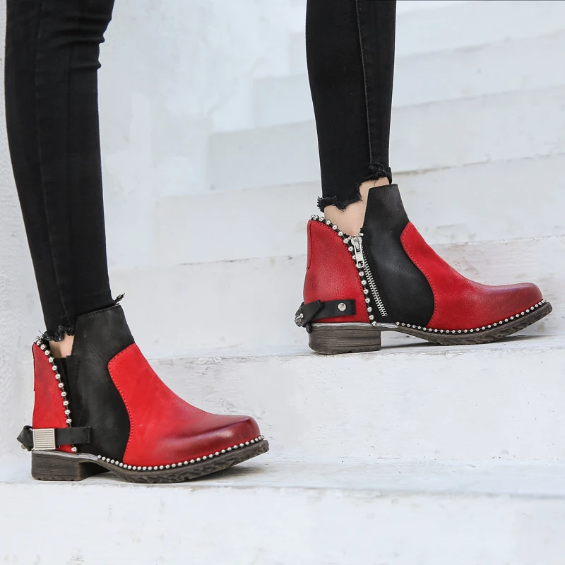 Ботильоны Prova Perfetto из натуральной кожи черные смешанные красные полусапожки с