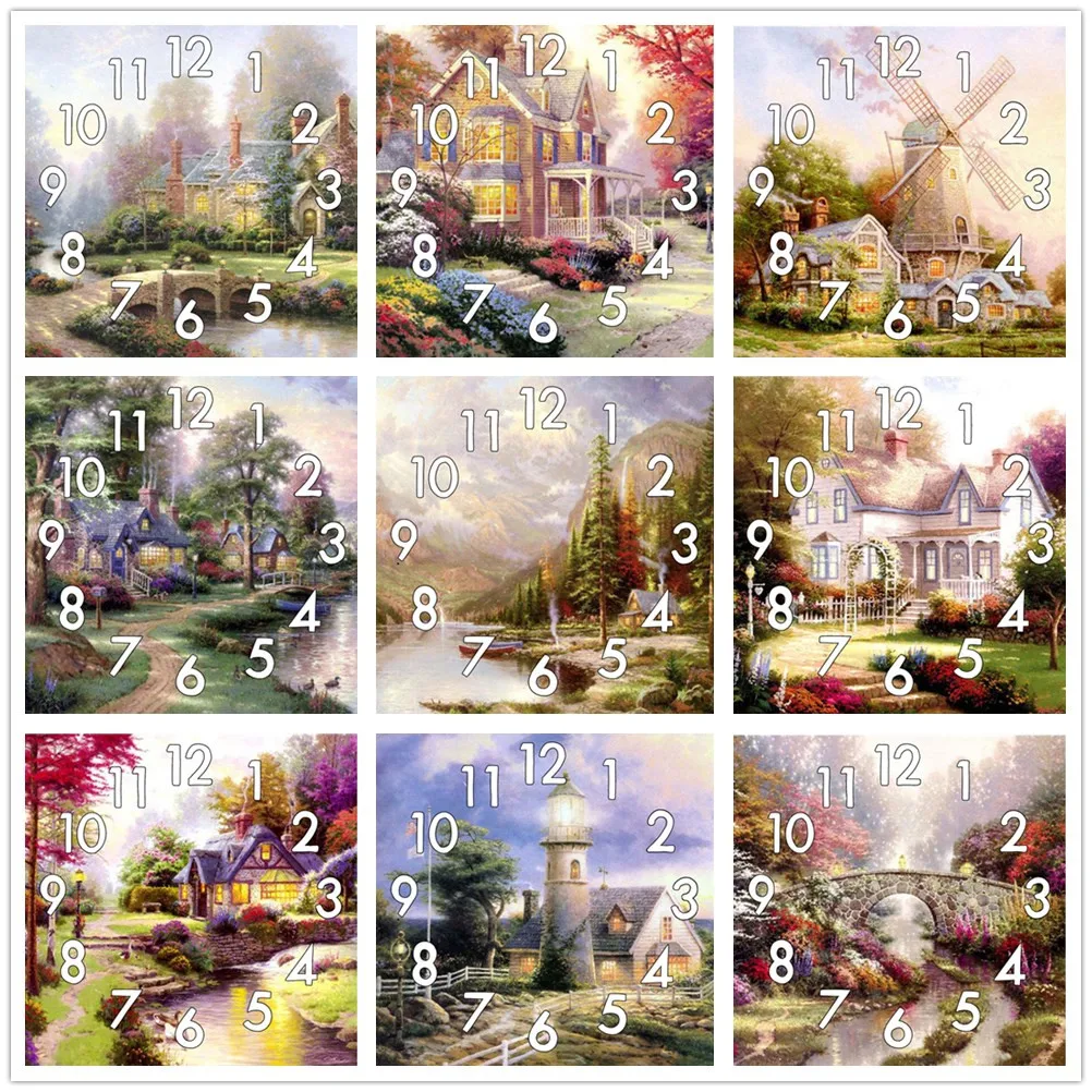 Full Diamond Painting Cross Stitch Scenery Forest With Clock Mechanism Mosaic 5D Diy Square Round 3d Embroidery Gift HM101