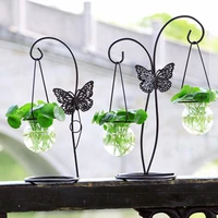 creative butterfly design planter glass vase terrarium hydroponic water plants air plants iron stand home office desktop decor