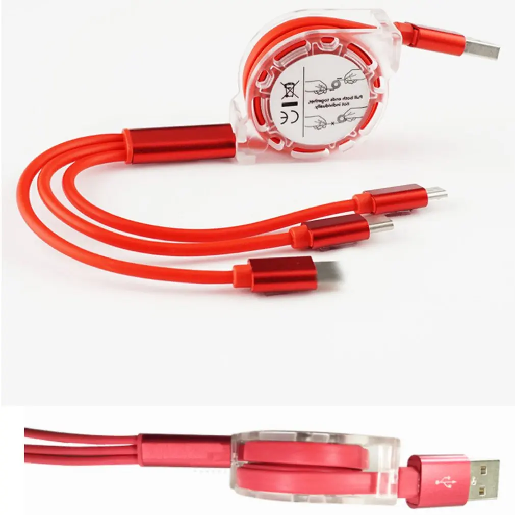

Portable 3 in 1 Multi USB Phone Fast Charging Cable Durable Retractable Data Sync Cable for IPhone Android Phone Accessories