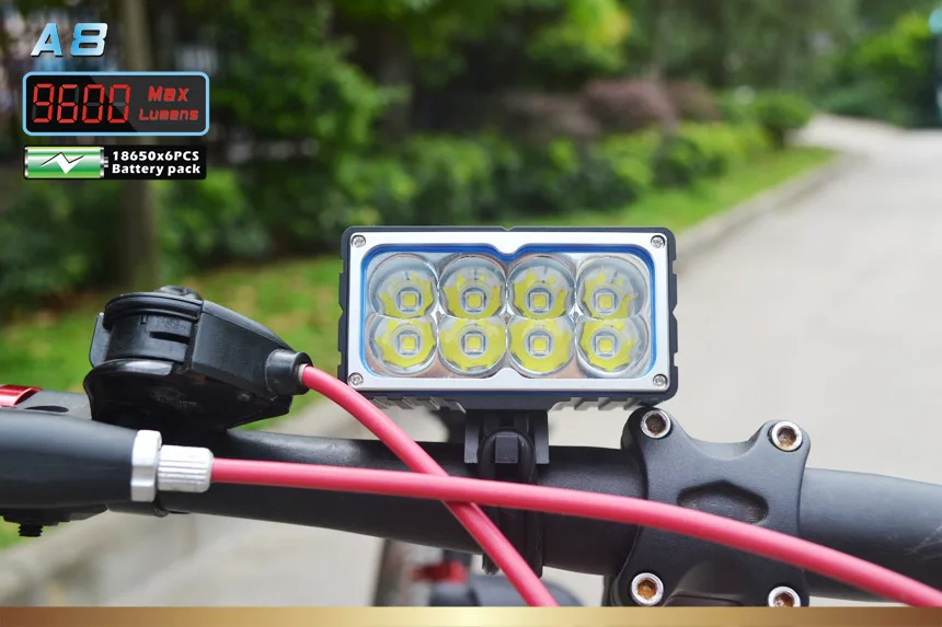 8 X XM L2 светодиодный велосипедный светильник A8 9600LM 3 режима налобный фонарь с 10000