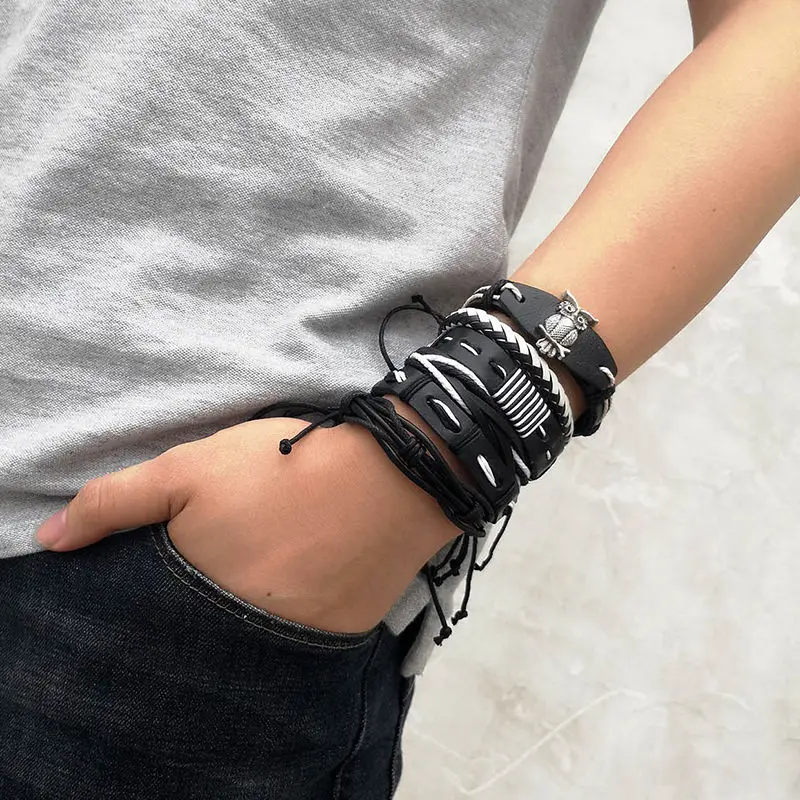 Стильный браслет набор черная сова животное регулируемые браслеты для мужчин