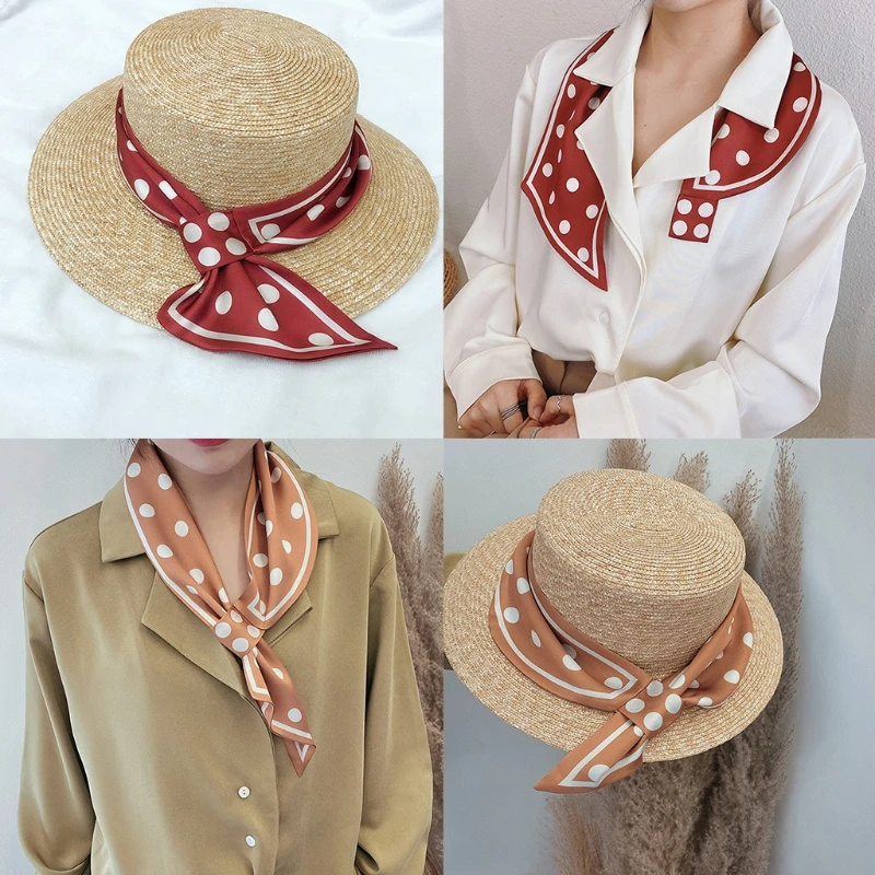 

Women Silky Skinny Long Scarf Vintage Polka Dot Print Neckerchief Outdoor Decorative Hair Ties Cross Fake Collar