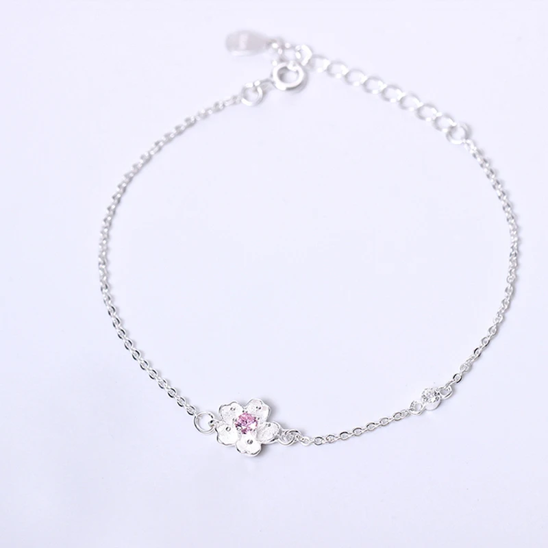 Серебряный браслет Милая новая мода Сакура Очаровательная цепочка с цветком