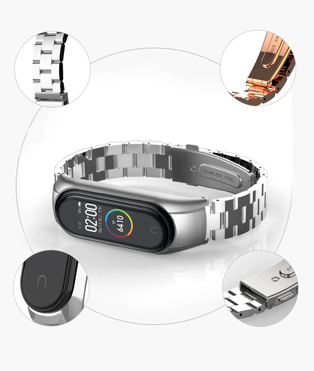 UEBN для mi band 4 сменный металлический ремешок из нержавеющей стали браслеты mi Band 3 ремешок для Xiaomi mi band 4