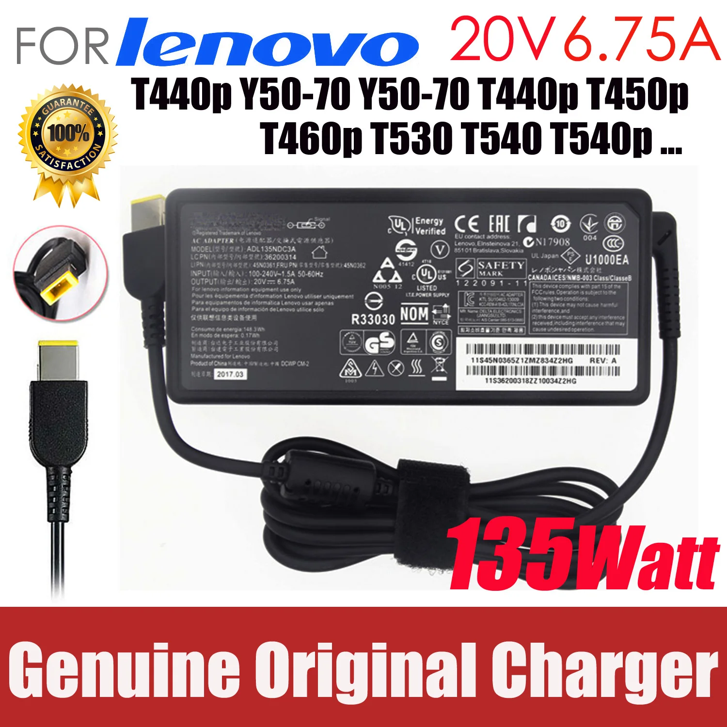 

Original 20V 6.75A 135W For Lenovo Thinkpad T440p Y50-70 Y50-70 T440p T450p T460p T530 T540 T540p Laptop AC adapter Charger