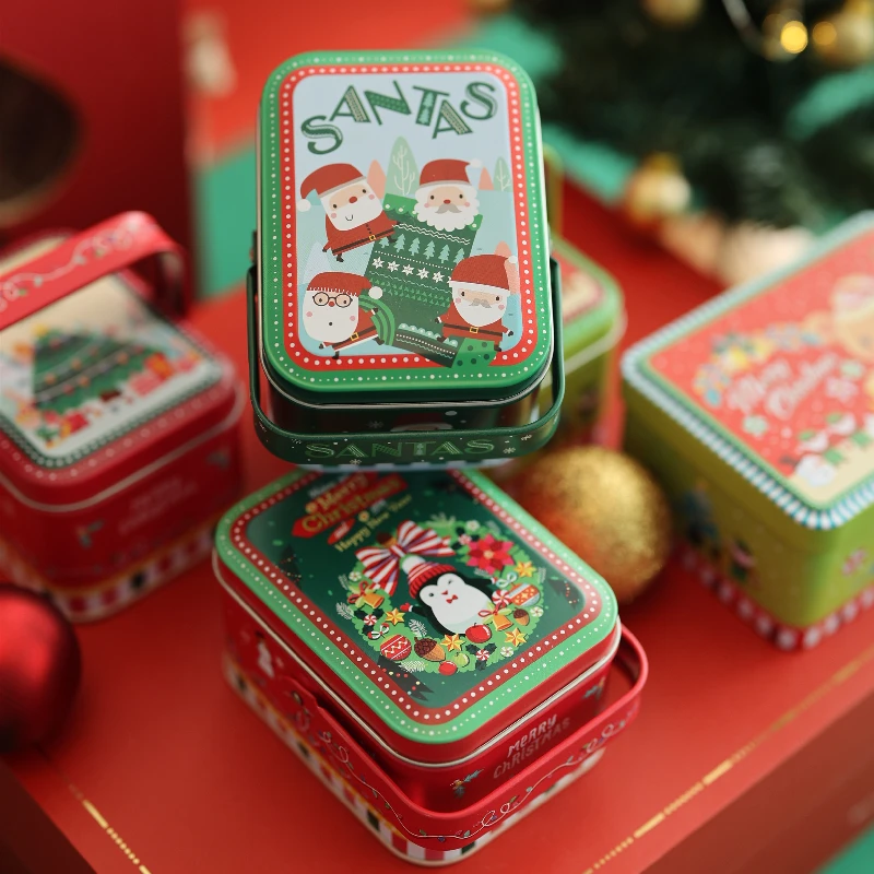 НОВАЯ РОЖДЕСТВЕНСКАЯ маленькая прямоугольная жестяная коробка-раскладушка