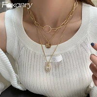 foxanry 925 stamp love heart sweater necklace trendy elegant triple layer clavicle chain bride jewelry gifts for women