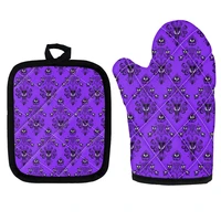 2psset halloween haunted mansion prints purple baking gloves insulation mat microwave oven cooking mitts nordic kitchen baking