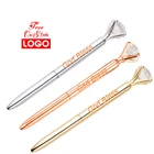 100 шт.лот большая металлическая шариковая ручка с кристаллами и бриллиантами, кольцо, подарок на свадьбу, офис, шариковая ручка с черными и синими чернилами, бесплатный логотип на заказ