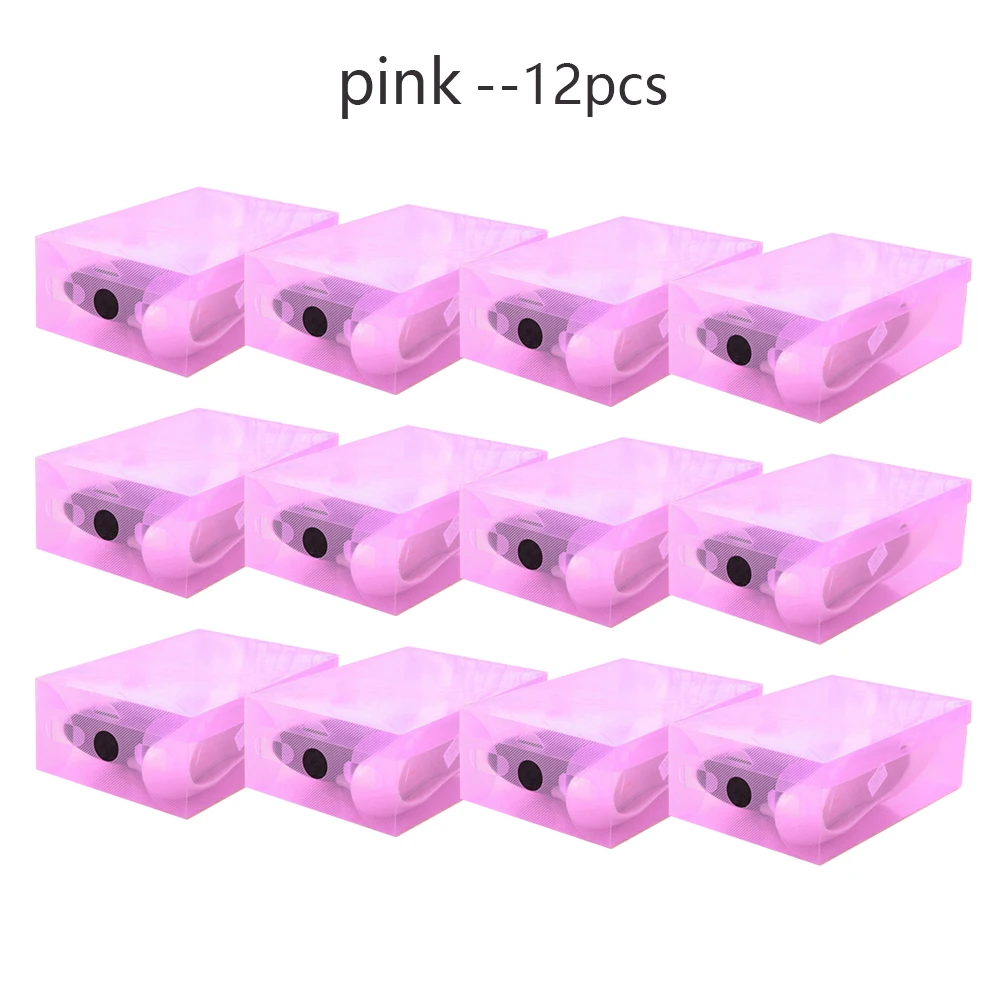 12pcs Pink 12 шт. Детский/женский/Мужской Прозрачный органайзер для макияжа, прозрачная пластиковая коробка для хранения обуви, складной чехол для обуви, органайзер для дома - Цвет: 12pcs Pink