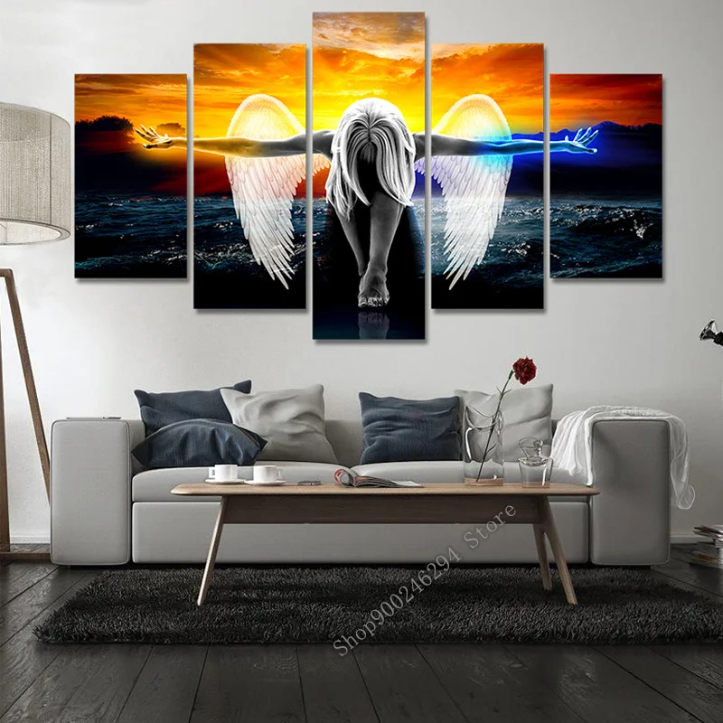 

Полноразмерная алмазная живопись 5D DIY, настенная наклейка с ангельскими крыльями, 3D вышивка, строительные подарки, 5 шт. FF2426