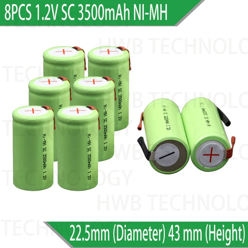 Новые перезаряжаемые батареи Ni-MH 8 шт./лот 1 2 в SC 3500 мАч