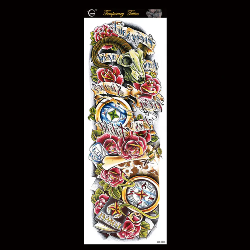 Временная водостойкая наклейка для татуировок полная рука большой череп старая